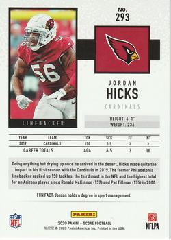 2020 Score - Red #293 Jordan Hicks Back