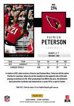 2020 Score - Red #294 Patrick Peterson Back