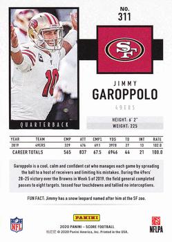 2020 Score - Red #311 Jimmy Garoppolo Back
