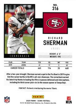2020 Score - Red #316 Richard Sherman Back