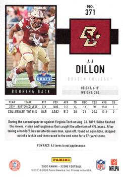 2020 Score - Red #371 AJ Dillon Back