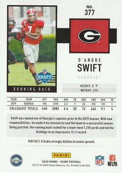 2020 Score - Scorecard #377 D'Andre Swift Back