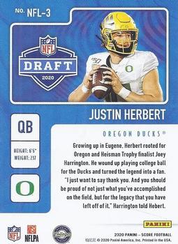 2020 Score - NFL Draft #NFL-3 Justin Herbert Back