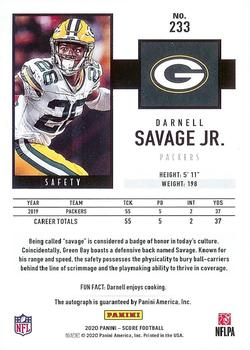 2020 Score - Signatures #233 Darnell Savage Jr. Back