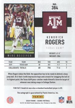 2020 Score - Signatures #384 Kendrick Rogers Back