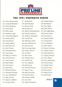 1991 Pro Line Portraits - Checklists #D Checklist D: 151-225 Front