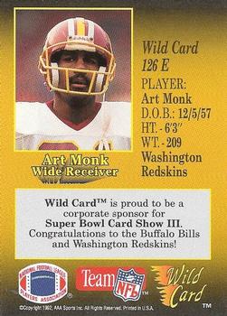 1991 Wild Card - NFL Experience Exchange 5 Stripe #126E Art Monk Back