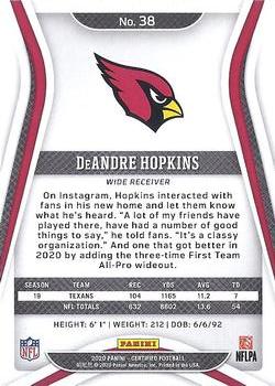 2020 Panini Certified #38 DeAndre Hopkins Back