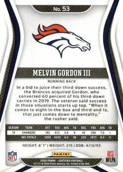 2020 Panini Certified #53 Melvin Gordon III Back