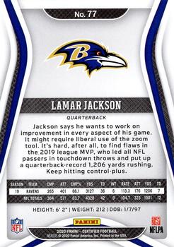 2020 Panini Certified #77 Lamar Jackson Back