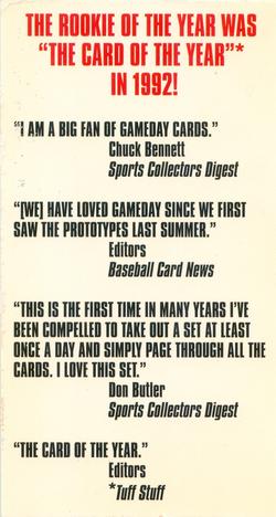 1992 GameDay - 1992-93 Gamebreakers #NNO Checklist Back