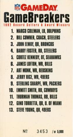 1992 GameDay - 1992-93 Gamebreakers #NNO Checklist Front