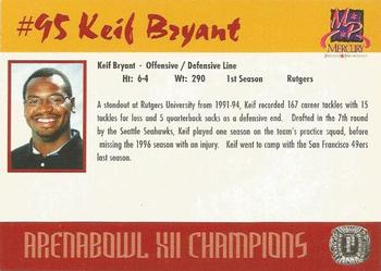 2000 Mercury Printers & Promotions Orlando Predators (AFL) #NNO Keif Bryant Back