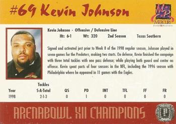 2000 Mercury Printers & Promotions Orlando Predators (AFL) #NNO Kevin Johnson Back