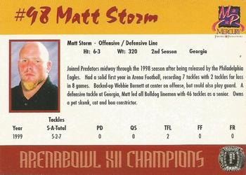 2000 Mercury Printers & Promotions Orlando Predators (AFL) #NNO Matt Storm Back