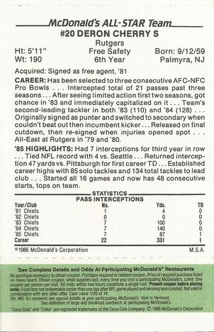 1986 McDonald's All-Star Team - Full Game Pieces: Week 4 Green Tab #NNO Deron Cherry Back