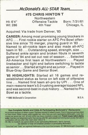 1986 McDonald's All-Star Team - Full Game Pieces: Week 4 Green Tab #NNO Chris Hinton Back