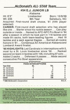 1986 McDonald's All-Star Team - Full Game Pieces: Week 4 Green Tab #NNO E.J. Junior Back