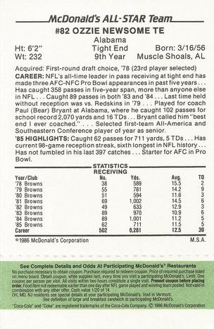 1986 McDonald's All-Star Team - Full Game Pieces: Week 4 Green Tab #NNO Ozzie Newsome Back