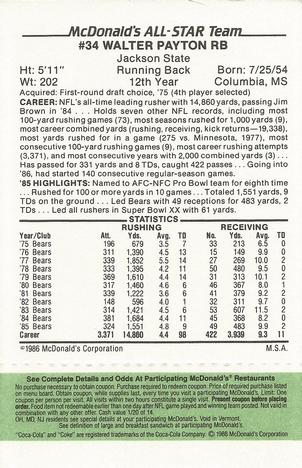 1986 McDonald's All-Star Team - Full Game Pieces: Week 4 Green Tab #NNO Walter Payton Back