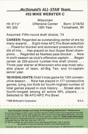 1986 McDonald's All-Star Team - Full Game Pieces: Week 4 Green Tab #NNO Mike Webster Back