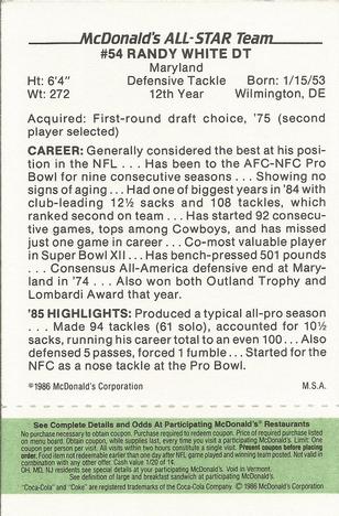 1986 McDonald's All-Star Team - Full Game Pieces: Week 4 Green Tab #NNO Randy White Back