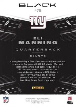 2020 Panini Black #70 Eli Manning Back