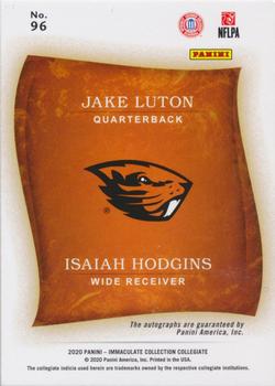 2020 Panini Immaculate Collection Collegiate #96 Jake Luton / Isaiah Hodgins Back