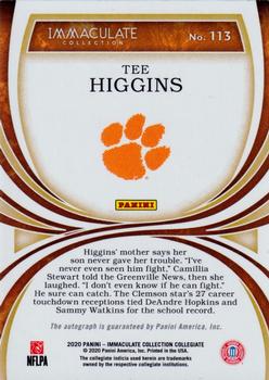 2020 Panini Immaculate Collection Collegiate #113 Tee Higgins Back