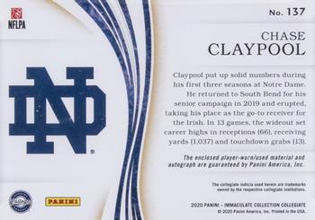 2020 Panini Immaculate Collection Collegiate #137 Chase Claypool Back