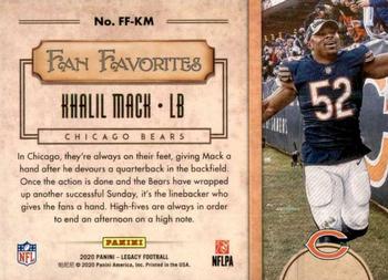 2020 Panini Legacy - Fan Favorites #FF-KM Khalil Mack Back