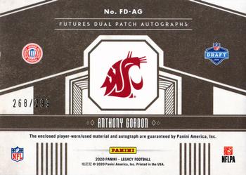 2020 Panini Legacy - Futures Dual Patch Autographs Silver #FD-AG Anthony Gordon Back