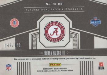 2020 Panini Legacy - Futures Dual Patch Autographs Silver #FD-HR Henry Ruggs III Back