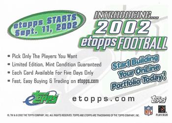 2002 Topps eTopps - eTopps Football Promos #NNO Introducing 2002 eTopps Football (Edgerrin James) Back