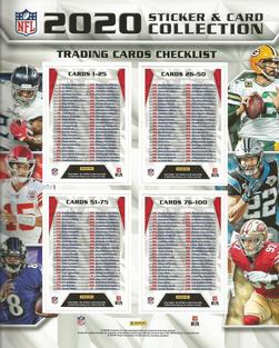 2020 Panini NFL Sticker & Card Collection #NNO Card Checklist Sheet Front