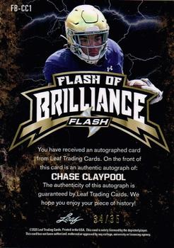 2020 Leaf Flash - Flash of Brilliance Autographs Blue #FB-CC1 Chase Claypool Back