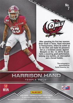 2020 Panini Chronicles Draft Picks - Playoff Draft Picks Signatures Red Zone #7 Harrison Hand Back