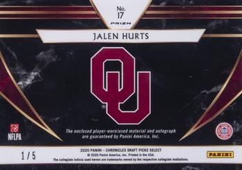 2020 Panini Chronicles Draft Picks - Select Draft Picks Patch Autographs Psychedelic #17 Jalen Hurts Back