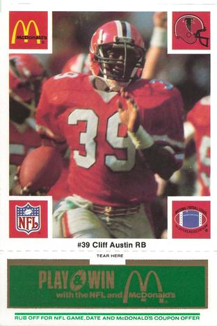 1986 McDonald's Atlanta Falcons - Full Game Pieces: Week 4 Green Tab #NNO Cliff Austin Front