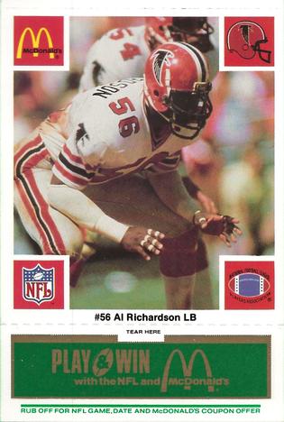 1986 McDonald's Atlanta Falcons - Full Game Pieces: Week 4 Green Tab #NNO Al Richardson Front