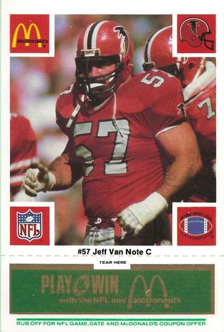 1986 McDonald's Atlanta Falcons - Full Game Pieces: Week 4 Green Tab #NNO Jeff Van Note Front