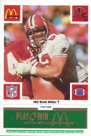 1986 McDonald's Atlanta Falcons - Full Game Pieces: Week 4 Green Tab #NNO Brett Miller Front