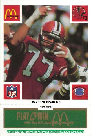1986 McDonald's Atlanta Falcons - Full Game Pieces: Week 4 Green Tab #NNO Rick Bryan Front
