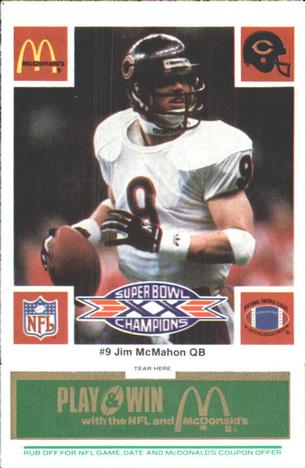 1986 McDonald's Chicago Bears - Full Game Pieces - Week 4 Green Tab #NNO Jim McMahon Front