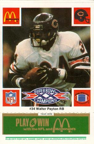 1986 McDonald's Chicago Bears - Full Game Pieces - Week 4 Green Tab #NNO Walter Payton Front