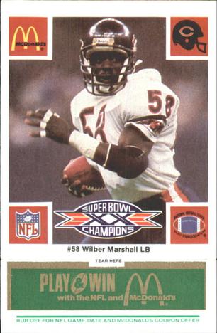 1986 McDonald's Chicago Bears - Full Game Pieces - Week 4 Green Tab #NNO Wilber Marshall Front