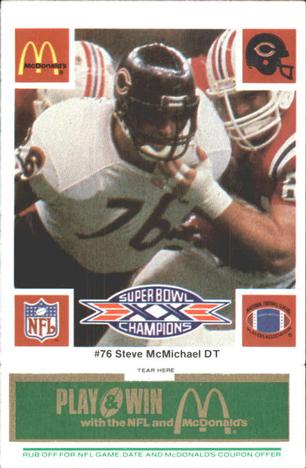 1986 McDonald's Chicago Bears - Full Game Pieces - Week 4 Green Tab #NNO Steve McMichael Front