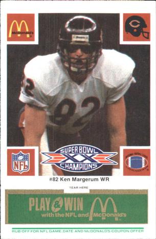 1986 McDonald's Chicago Bears - Full Game Pieces - Week 4 Green Tab #NNO Ken Margerum Front