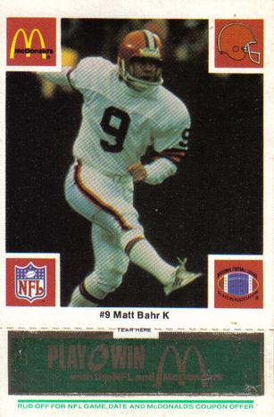 1986 McDonald's Cleveland Browns - Full Game Pieces - Week 4 Green Tab #NNO Matt Bahr Front
