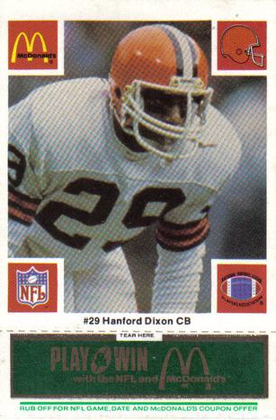 1986 McDonald's Cleveland Browns - Full Game Pieces - Week 4 Green Tab #NNO Hanford Dixon Front